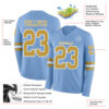 Custom Light Blue Old Gold-White Long Sleeve Authentic Football Jersey