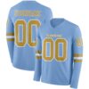 Custom Light Blue Old Gold-White Long Sleeve Authentic Football Jersey
