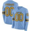Custom Light Blue Old Gold-Black Long Sleeve Authentic Football Jersey