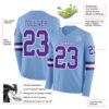Custom Light Blue Purple-White Long Sleeve Authentic Football Jersey