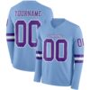 Custom Light Blue Purple-White Long Sleeve Authentic Football Jersey