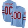 Custom Light Blue Crimson-White Long Sleeve Authentic Football Jersey