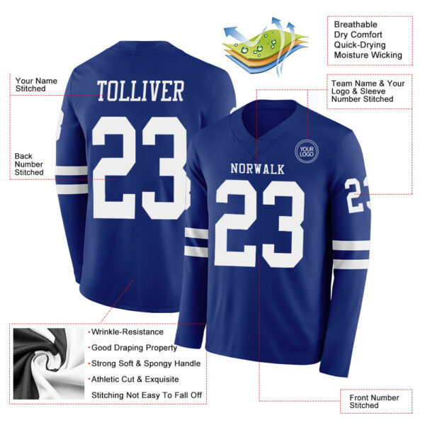 Custom Royal White Long Sleeve Authentic Football Jersey
