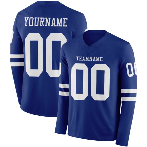 Custom Royal White Long Sleeve Authentic Football Jersey