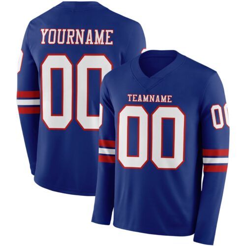 Custom Royal White-Red Long Sleeve Authentic Football Jersey