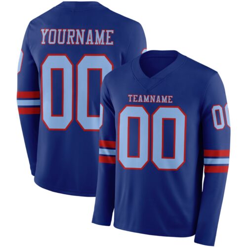 Custom Royal Light Blue-Red Long Sleeve Authentic Football Jersey