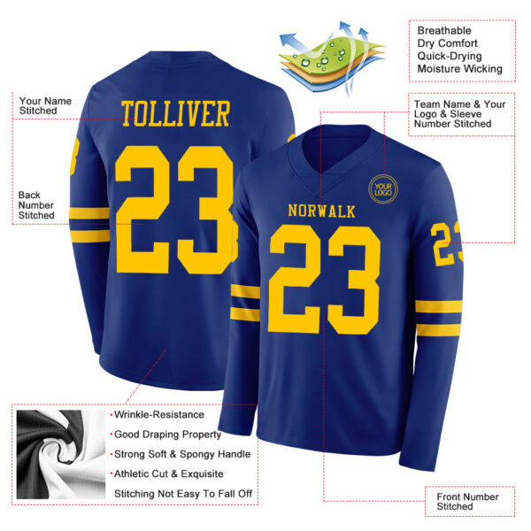 Custom Royal Yellow Long Sleeve Authentic Football Jersey