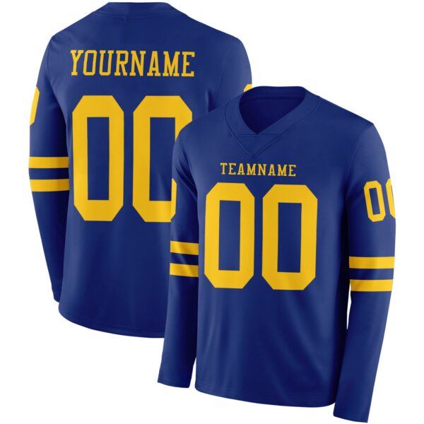 Custom Royal Yellow Long Sleeve Authentic Football Jersey