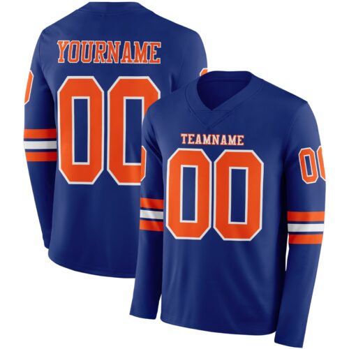 Custom Royal Orange-White Long Sleeve Authentic Football Jersey