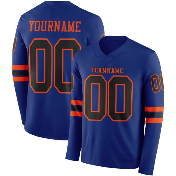 Custom Royal Black-Orange Long Sleeve Authentic Football Jersey