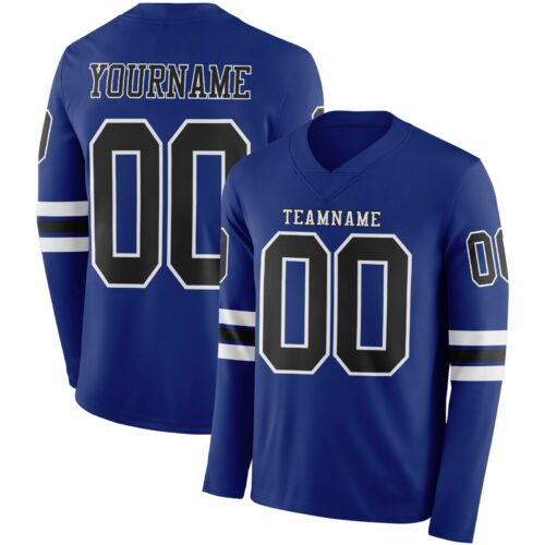 Custom Royal Black-White Long Sleeve Authentic Football Jersey