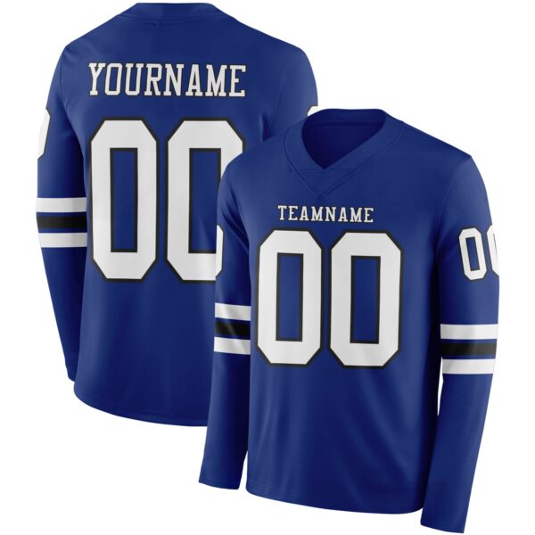 Custom Royal White-Black Long Sleeve Authentic Football Jersey