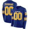 Custom Royal Gold-White Long Sleeve Authentic Football Jersey