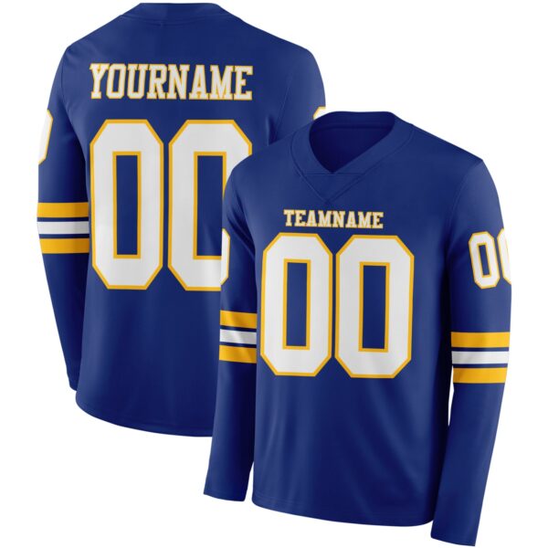 Custom Royal White-Gold Long Sleeve Authentic Football Jersey