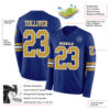 Custom Royal Old Gold-White Long Sleeve Authentic Football Jersey