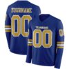 Custom Royal Old Gold-White Long Sleeve Authentic Football Jersey
