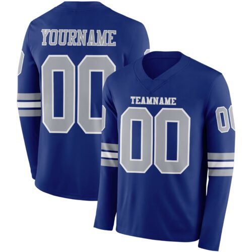 Custom Royal Gray-White Long Sleeve Authentic Football Jersey