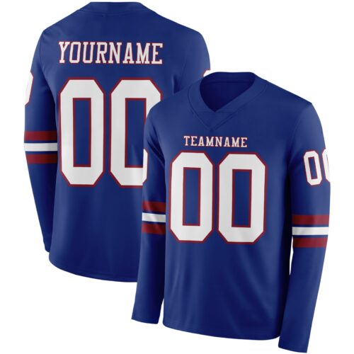 Custom Royal White-Crimson Long Sleeve Authentic Football Jersey