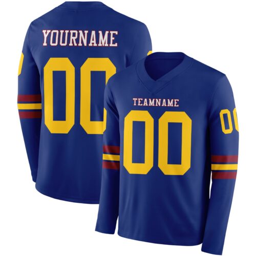 LongSleeve0761 Custom Royal Yellow Crimson-White Long Sleeve Authentic Football Jersey
