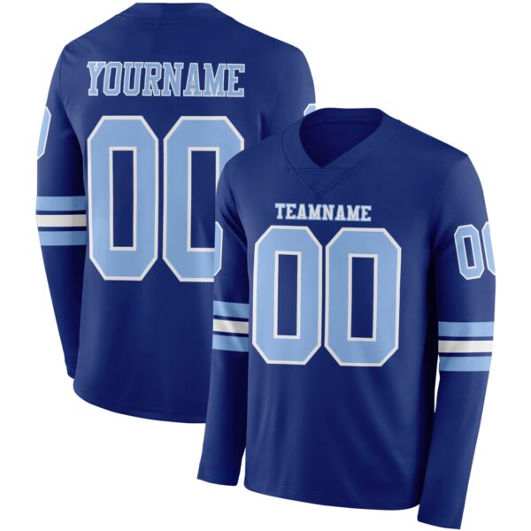 Custom Royal Light Blue-White Long Sleeve Authentic Football Jersey