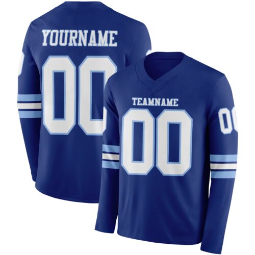 Custom Royal White-Light Blue Long Sleeve Authentic Football Jersey
