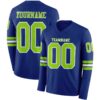 Custom Royal Neon Green-White Long Sleeve Authentic Football Jersey
