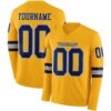 Custom Gold Navy-Light Blue Long Sleeve Authentic Football Jersey