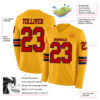 Custom Gold Red-Navy Long Sleeve Authentic Football Jersey