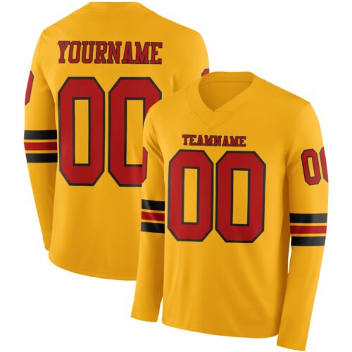 Custom Gold Red-Black Long Sleeve Authentic Football Jersey