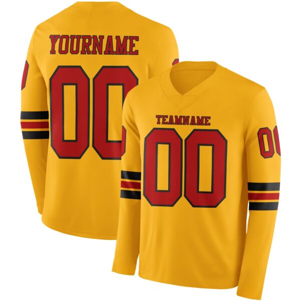 Custom Gold Red-Black Long Sleeve Authentic Football Jersey