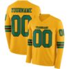 Custom Gold Kelly Green-Black Long Sleeve Authentic Football Jersey