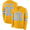 Custom Gold Light Blue-White Long Sleeve Authentic Football Jersey