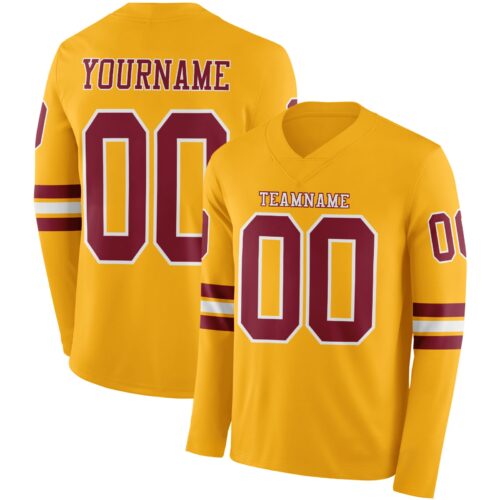 Custom Gold Crimson-White Long Sleeve Authentic Football Jersey