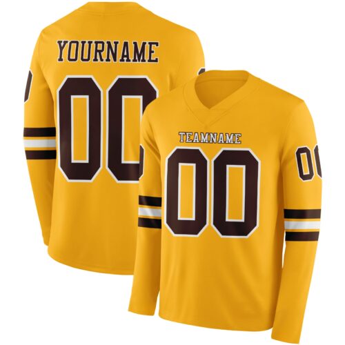 Custom Gold Brown-White Long Sleeve Authentic Football Jersey