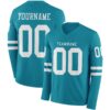 Custom Teal White Long Sleeve Authentic Football Jersey