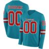 Custom Teal Red-White Long Sleeve Authentic Football Jersey