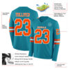Custom Teal Orange-White Long Sleeve Authentic Football Jersey