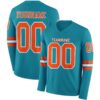 Custom Teal Orange-White Long Sleeve Authentic Football Jersey