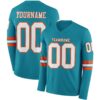Custom Teal White-Orange Long Sleeve Authentic Football Jersey