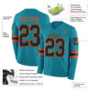 Custom Teal Black-Orange Long Sleeve Authentic Football Jersey