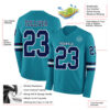 Custom Teal Navy-White Long Sleeve Authentic Football Jersey