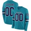 Custom Teal Navy-White Long Sleeve Authentic Football Jersey