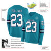 Custom Teal White-Navy Long Sleeve Authentic Football Jersey