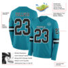 Custom Teal Black-White Long Sleeve Authentic Football Jersey