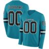 Custom Teal Black-White Long Sleeve Authentic Football Jersey