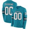 Custom Teal White-Black Long Sleeve Authentic Football Jersey