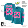 Custom Teal Pink-White Long Sleeve Authentic Football Jersey