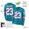 Custom Teal White-Pink Long Sleeve Authentic Football Jersey