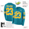 Custom Teal Gold-White Long Sleeve Authentic Football Jersey
