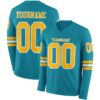 Custom Teal Gold-White Long Sleeve Authentic Football Jersey